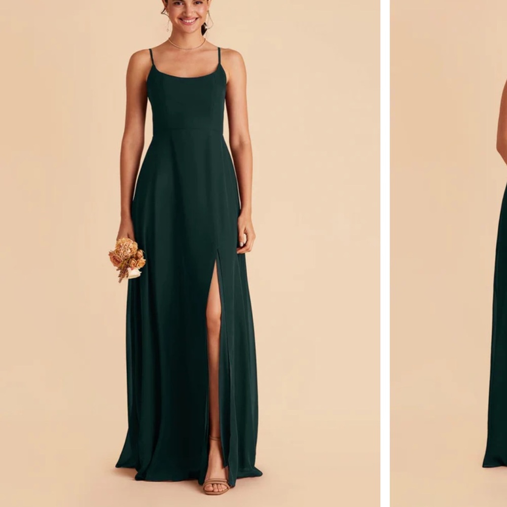 Birdy Grey Forest Green Spaghetti-Strap Slit Bridesmaid Dress